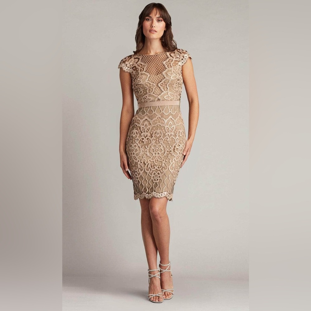 Tadashi Shoji Miranda Sequin Embroidered Dress Size 14 Gold Cocktail Dress